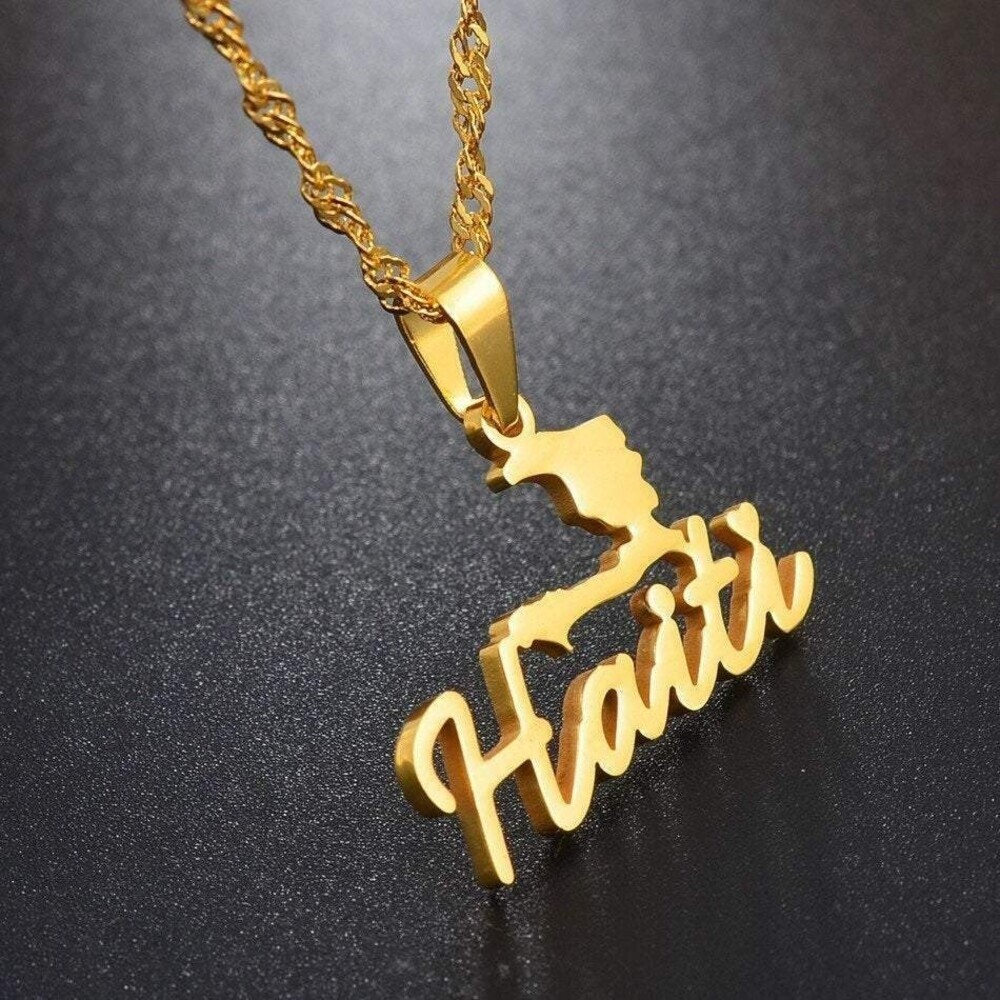 Haiti necklace , 18k gold plated haiti men and women necklace ,haiti flag neckla